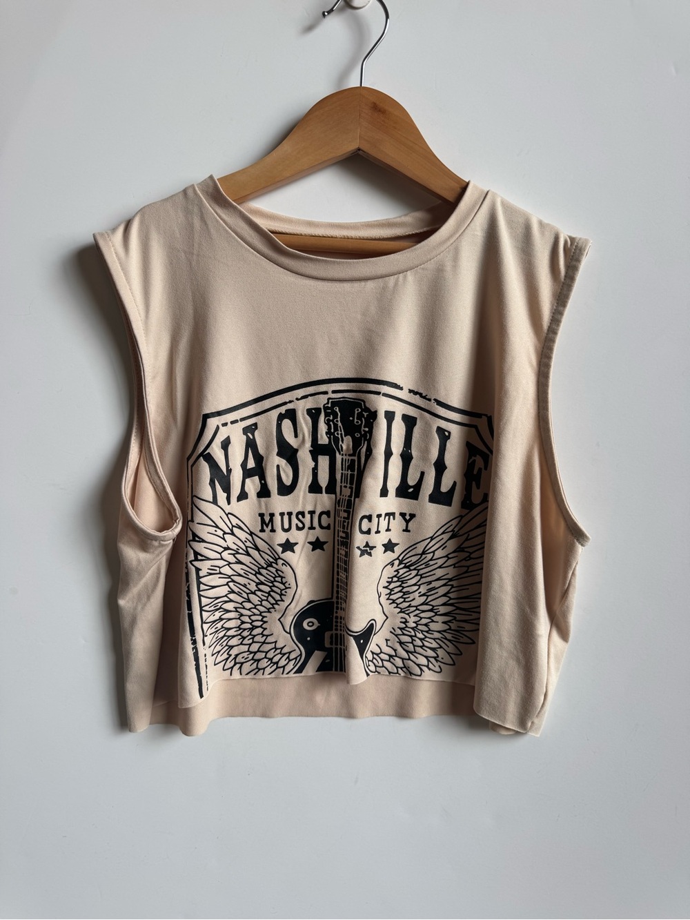 Cream Cropped Muscle Tank with Nashville Graphic